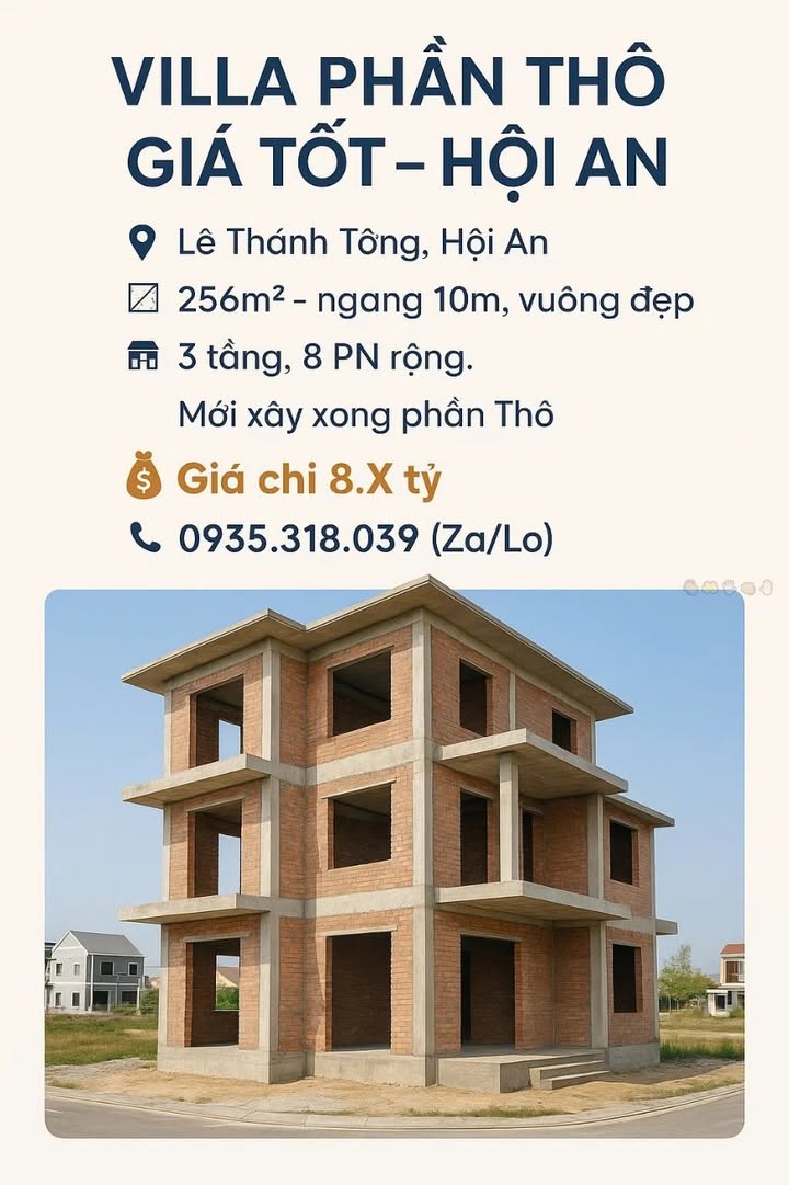Villa Cẩm Châu Hội An 256m² giá 8 tỷ - Thiết kế theo ý thích