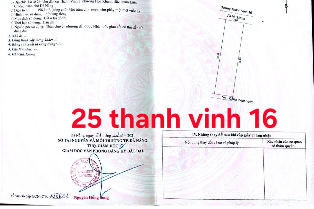 Đất nền mặt tiền đường Thanh Vinh 16, Liên Chiểu, 198m² giá 3 tỷ - Cơ hội đầu tư sinh lời!