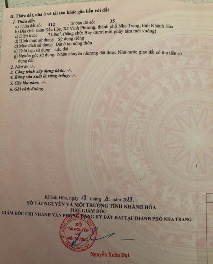 Lô đất Vĩnh Phương, Nha Trang 71.8m² giá 800 triệu - Thổ cư 100% chính chủ!