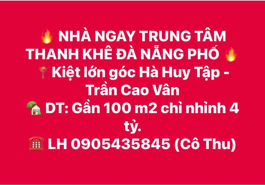 Nhà riêng tại quận Thanh Khê, Đà Nẵng 100m² giá chỉ 4 tỷ - Cơ hội không thể bỏ lỡ!