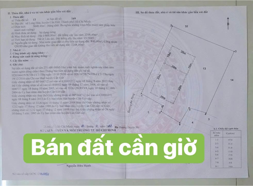 Đất nền Long Hòa Cần Giờ 3048m² giá chỉ 11 triệu/m² - Tiềm năng đầu tư cao!
