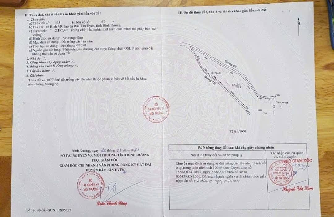 Đất thổ cư 200m² tại Bình Mỹ, Bắc Tân Uyên - Mặt tiền đường 270m, giá tốt!