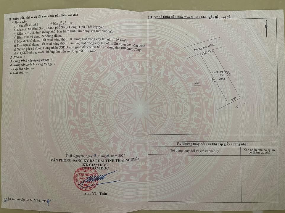 Đất thổ cư 208m² mặt tiền 7m tại Bình Sơn, Sông Công - Chỉ 410 triệu!