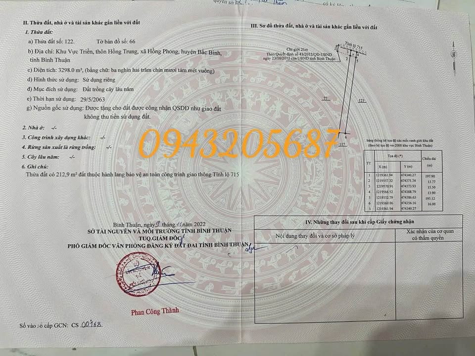 Đất nền mặt tiền DT715, Bình Thuận, 3.298m² - Đầu tư sinh lời ngay!