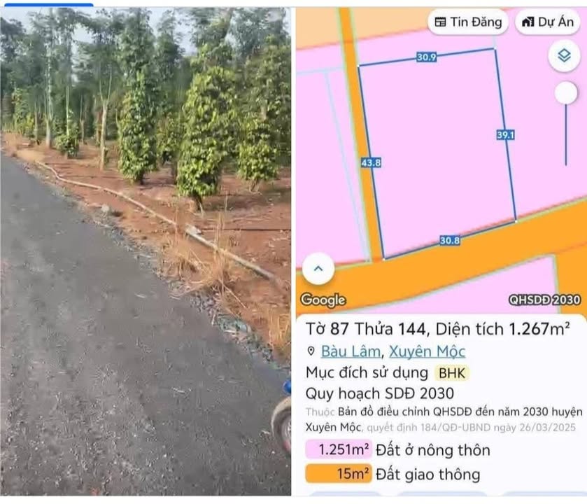 Đất nền Bàu Lâm 1267m² giá 1.5 tỷ - Đầu tư sinh lời ngay!