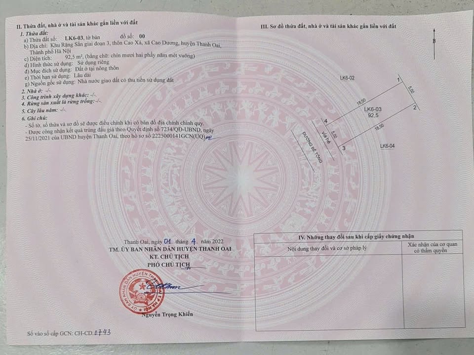 Đất nền Thanh Oai 92m² giá 4 tỷ - Cơ hội đầu tư hấp dẫn!