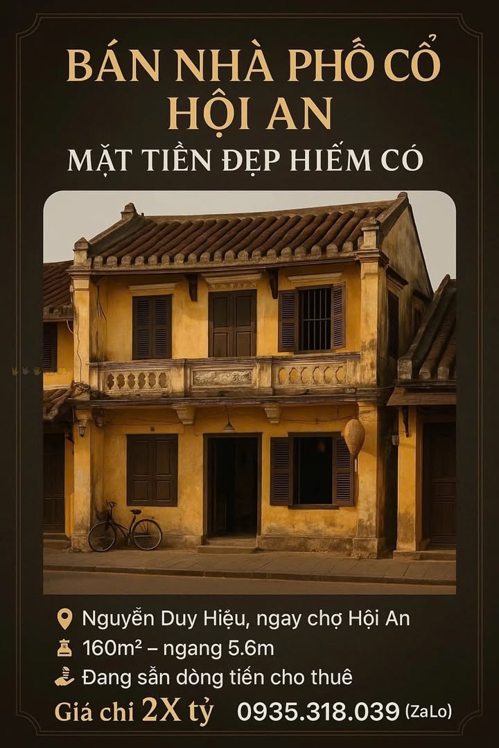 Nhà phố Hội An mặt tiền Nguyễn Duy Hiệu 160m² giá 20 tỷ - Cơ hội đầu tư tuyệt vời!