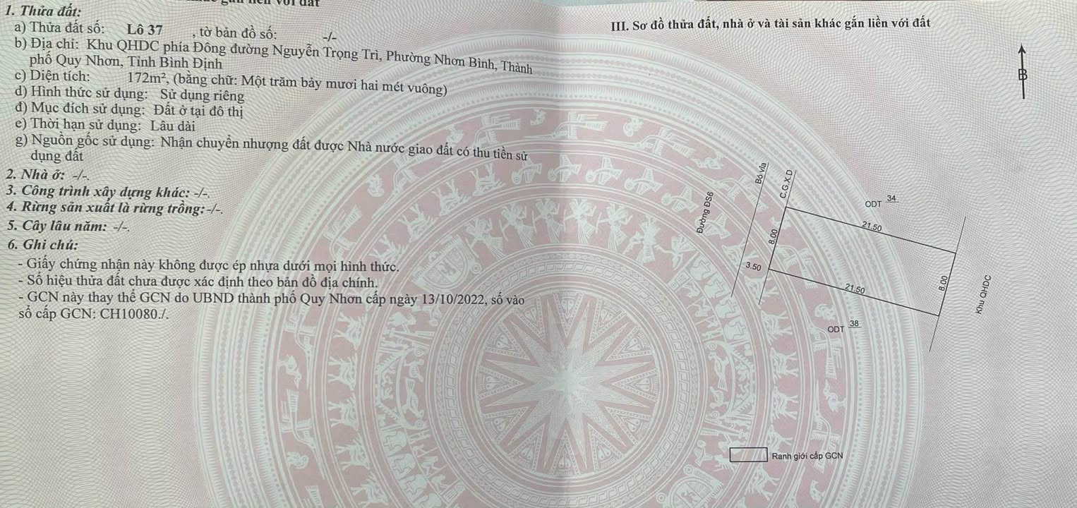 Đất mặt tiền Nguyễn Trọng Trí, Quy Nhơn 172m² giá 6.9 tỷ - Cơ hội đầu tư sinh lời!