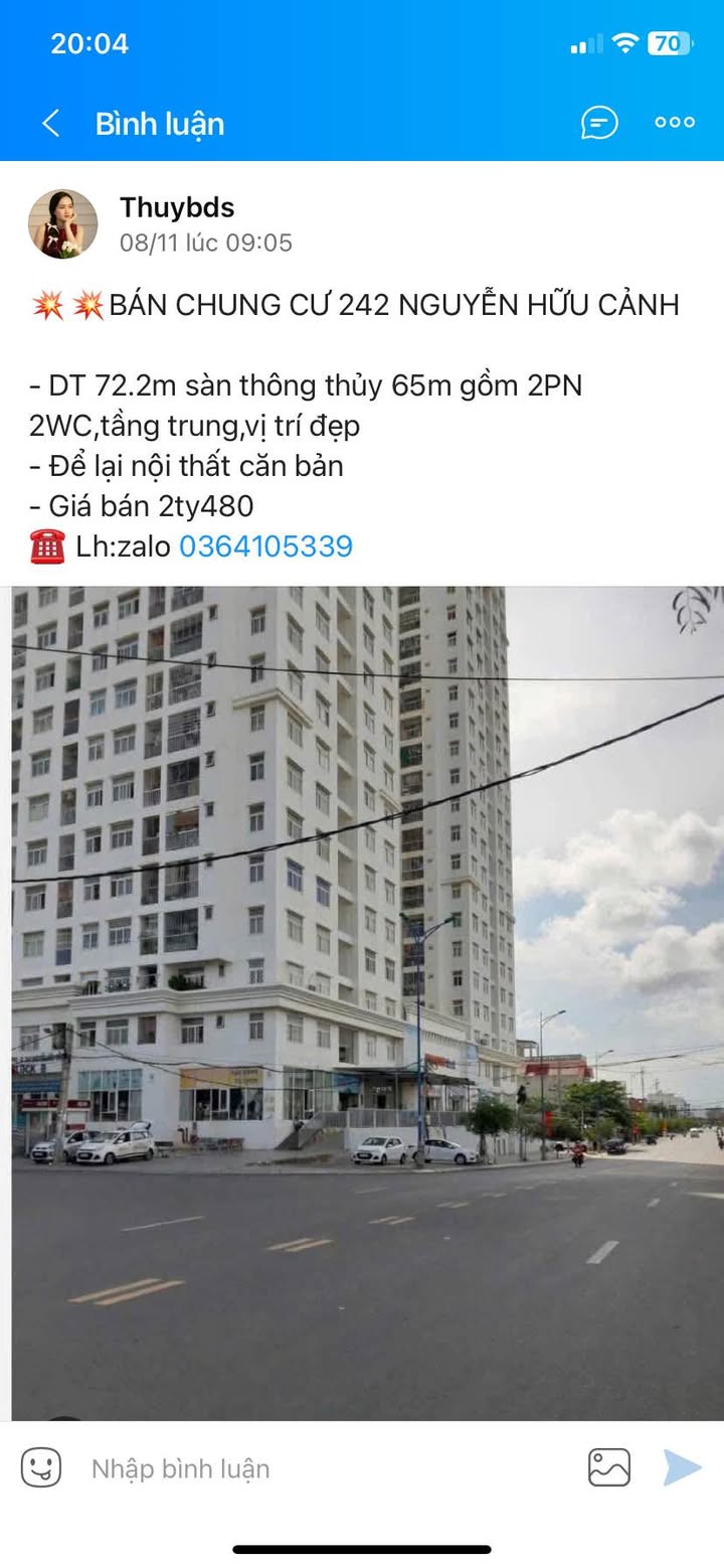 Căn hộ chung cư Số 2 Nguyễn Hữu Cảnh, Rạch Dừa, 72m² giá 2.3 tỷ - Nội thất đầy đủ!