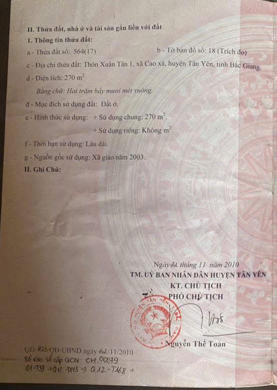 Đất ở Xuân Tân 1, Tân Yên 270m² giá 2 tỷ - Đầu tư sinh lời ngay!