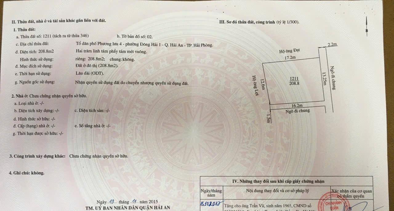 Đất nền 208m² tại 32/299 Bùi Thị Tự Nhiên, Hải Phòng - Giá 8.7 tỷ, đầu tư sinh lời!