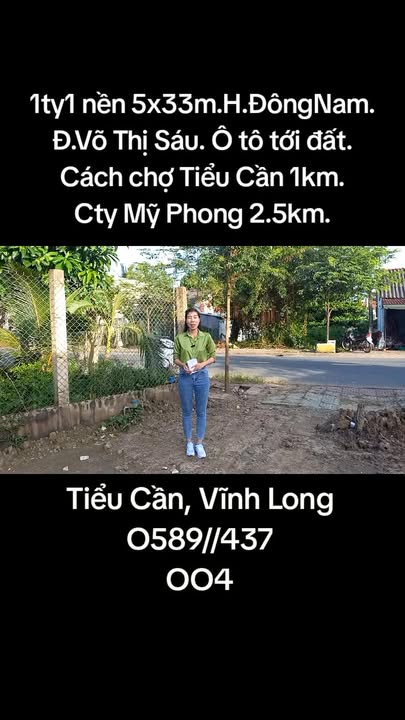 Đất nền Tiểu Cần 166m² giá 1.1 tỷ - Mặt tiền đường Võ Thị Sáu