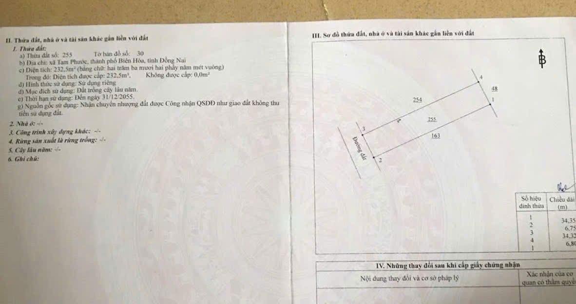 Đất nền phường Tam Phước, Biên Hòa 232m² giá 1.1 tỷ - Cơ hội đầu tư hấp dẫn!