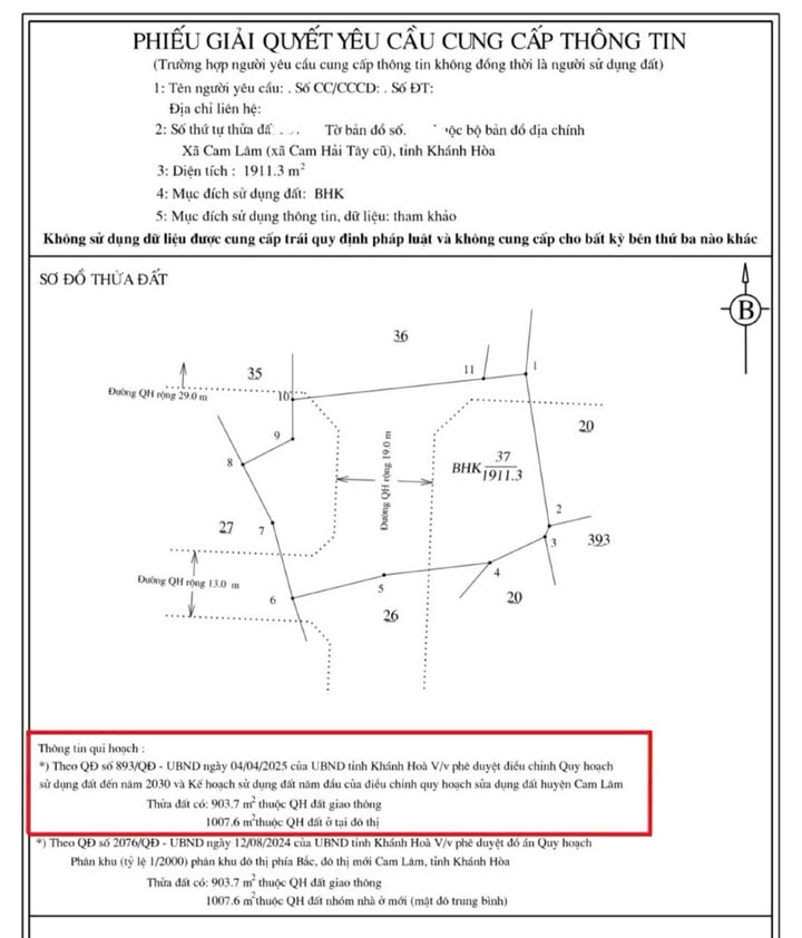 Đất nền Cam Lâm 1911m² chỉ 900 triệu - Cơ hội đầu tư tuyệt vời!