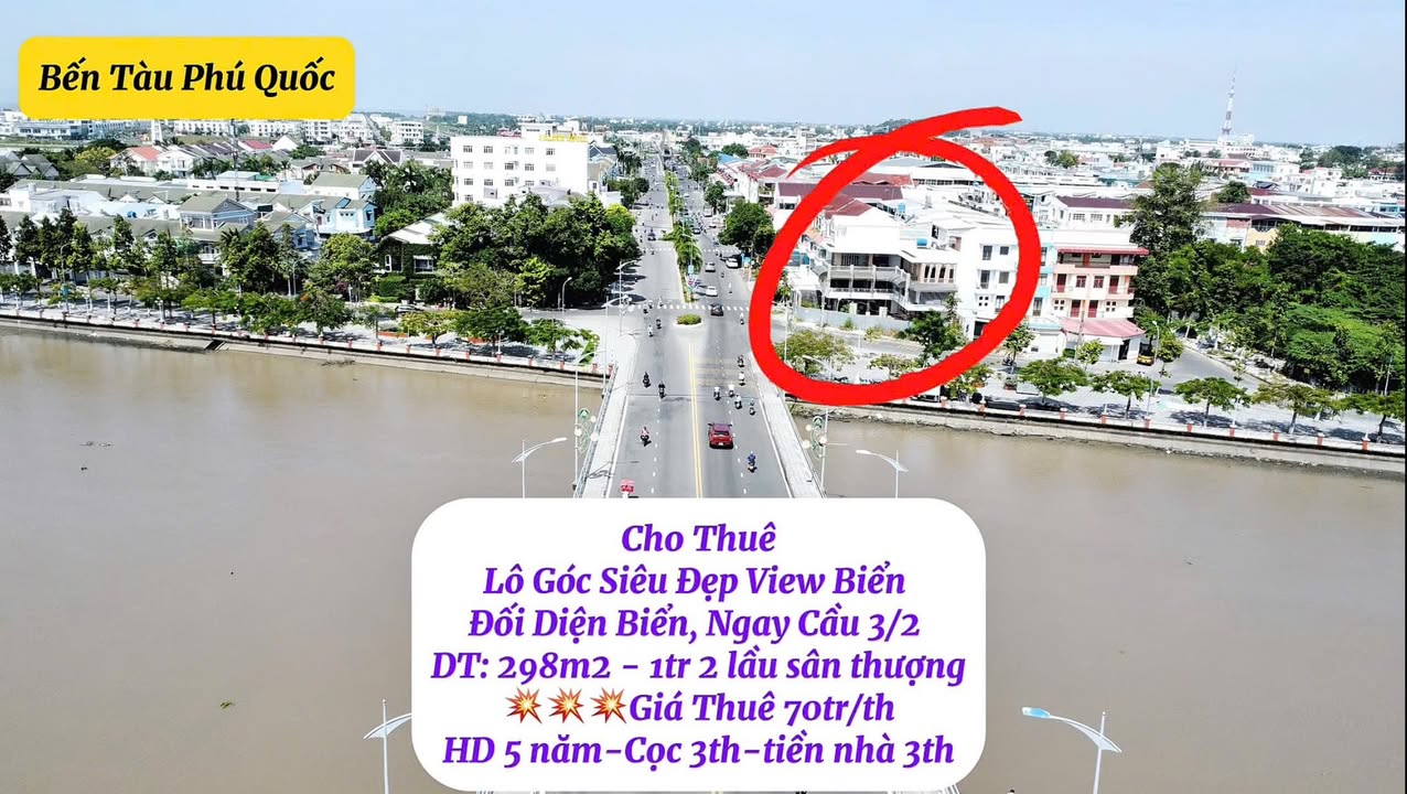 Shophouse cho thuê Rạch Giá 300m² giá 70 triệu - Vị trí đắc địa ngay chân cầu 3/2