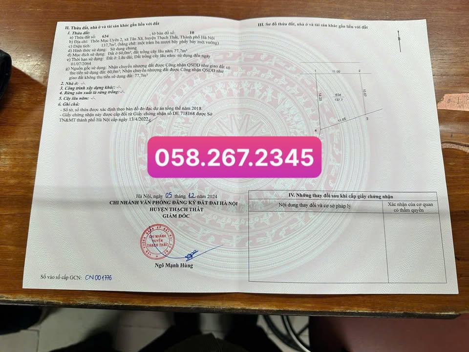 Đất thổ cư thôn 7 Tân Xã 137m² giá chỉ 3 triệu/m² - Cơ hội đầu tư tuyệt vời!