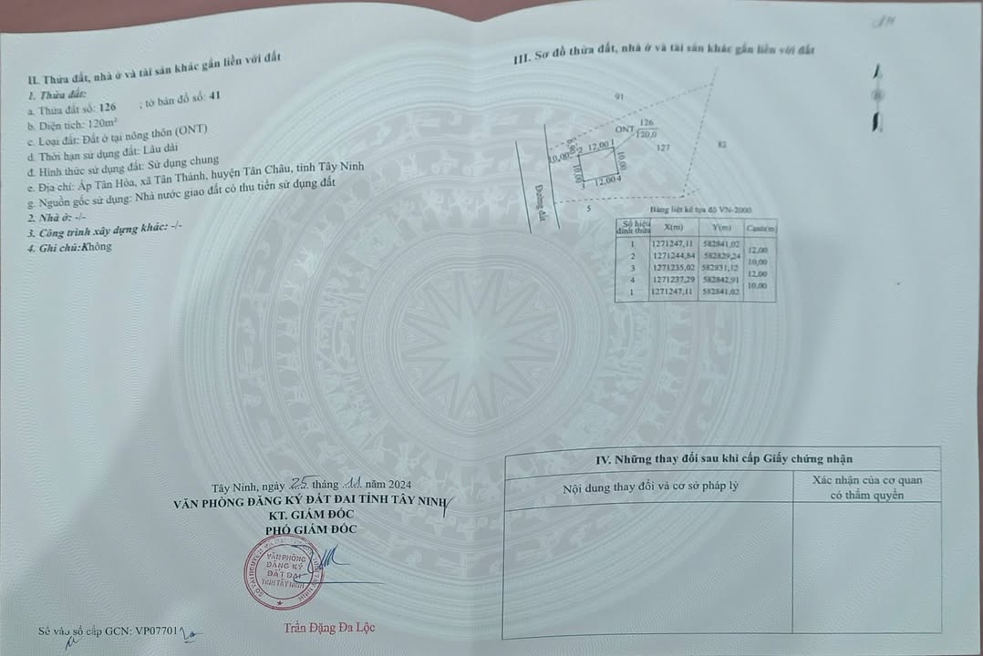 Đất thổ cư 120m² Ấp Tân Hoà, Tân Châu, Tây Ninh chỉ 720 triệu - Cơ hội đầu tư tuyệt vời!