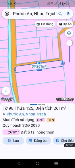 Đất góc 2 mặt tiền đường Hùng Vương, Nhơn Trạch 261m² - Sổ riêng, giá chỉ 3 tỷ!