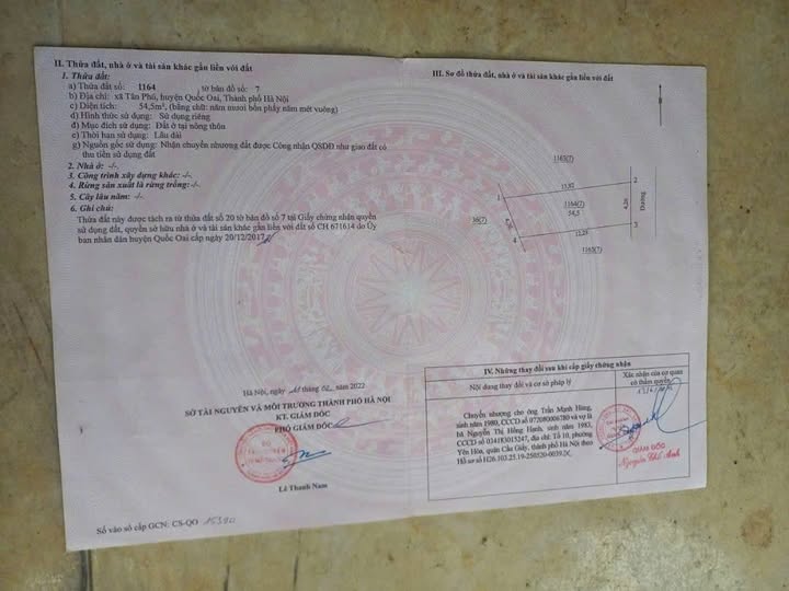 Đất thổ cư Tân Phú, Quốc Oai 54.5m² - Giá tốt, thương lượng ngay!