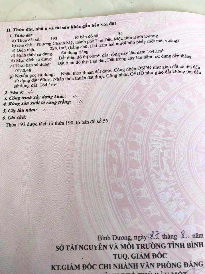 Đất thổ cư 224m² phường Chánh Mỹ, Thủ Dầu Một - Giá chỉ 4.99 tỷ - Tiềm năng đầu tư cao!