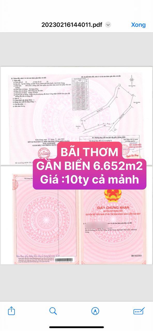 Đất nền Bãi Thơm Phú Quốc 6652m² giá 10 tỷ - Cơ hội đầu tư hiếm có!