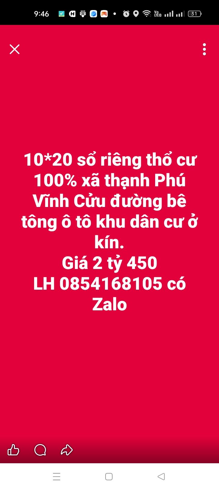 Đất thổ cư 200m² xã Thạnh Phú, Vĩnh Cửu - Sổ đỏ chính chủ giá 2.45 tỷ