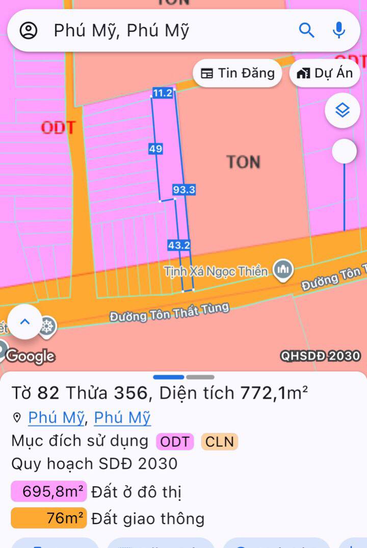 Đất mặt tiền đường Tôn Thất Tùng, phường Phú Mỹ, 772m² - Cơ hội đầu tư sinh lời!