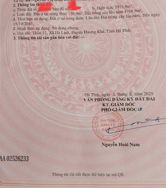 Đất nền Hương Khê 1918m² giá 800 triệu - Tiềm năng phát triển lớn!