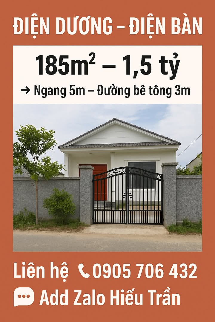 Đất nền Điện Dương, Điện Bàn 185m² giá 1.5 tỷ - Tiềm năng đầu tư sinh lời!