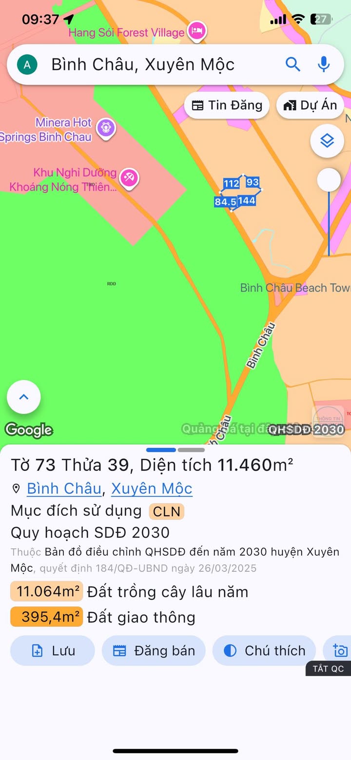 Đất nền Bình Châu, Xuyên Mộc 11,460m² giá 18 tỷ - Cơ hội đầu tư hấp dẫn!