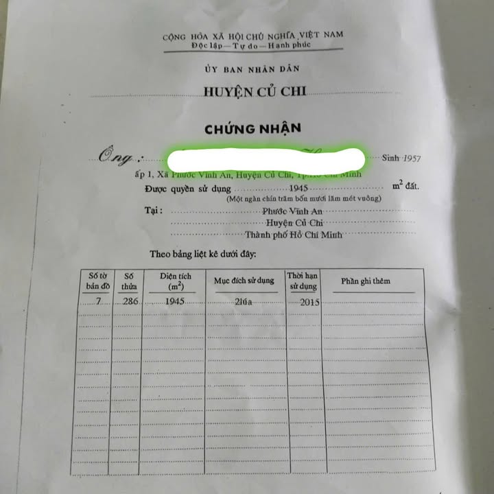 Đất nền Phước Vĩnh An Củ Chi 1945m² giá 1.167 tỷ - Cơ hội đầu tư hấp dẫn!