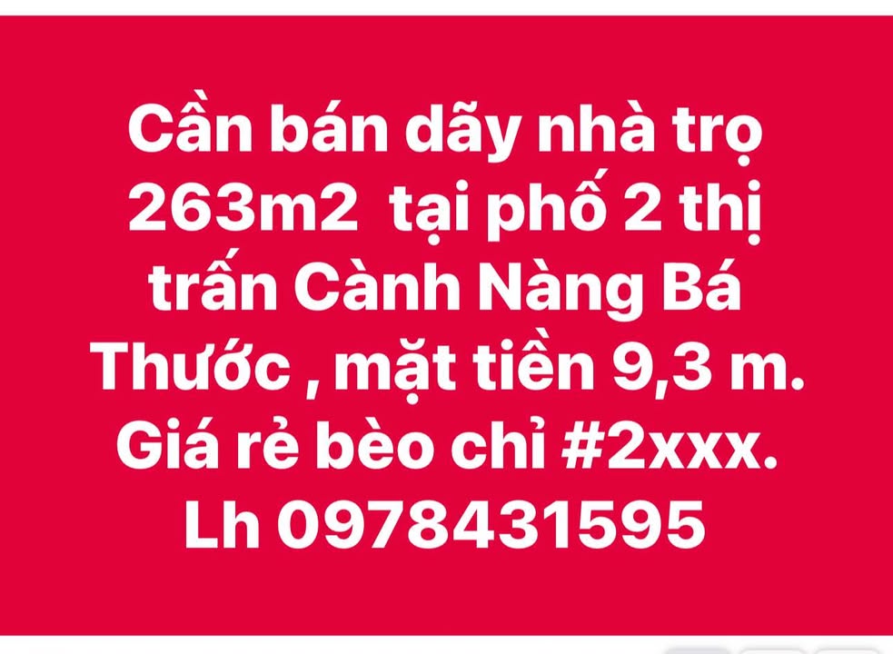 Dãy nhà trọ 263m² tại phố 2, thị trấn Cành Nàng, Bá Thước - Giá chỉ từ 2 tỷ!