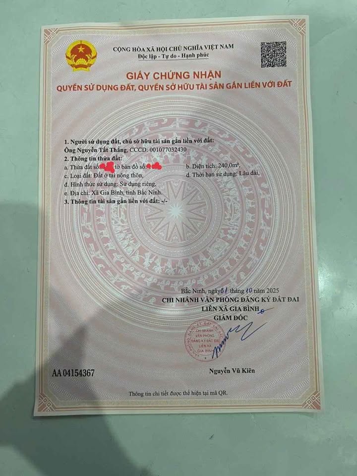Đất thổ cư Gia Bình 240m² giá 2 tỷ - Cơ hội đầu tư tuyệt vời!