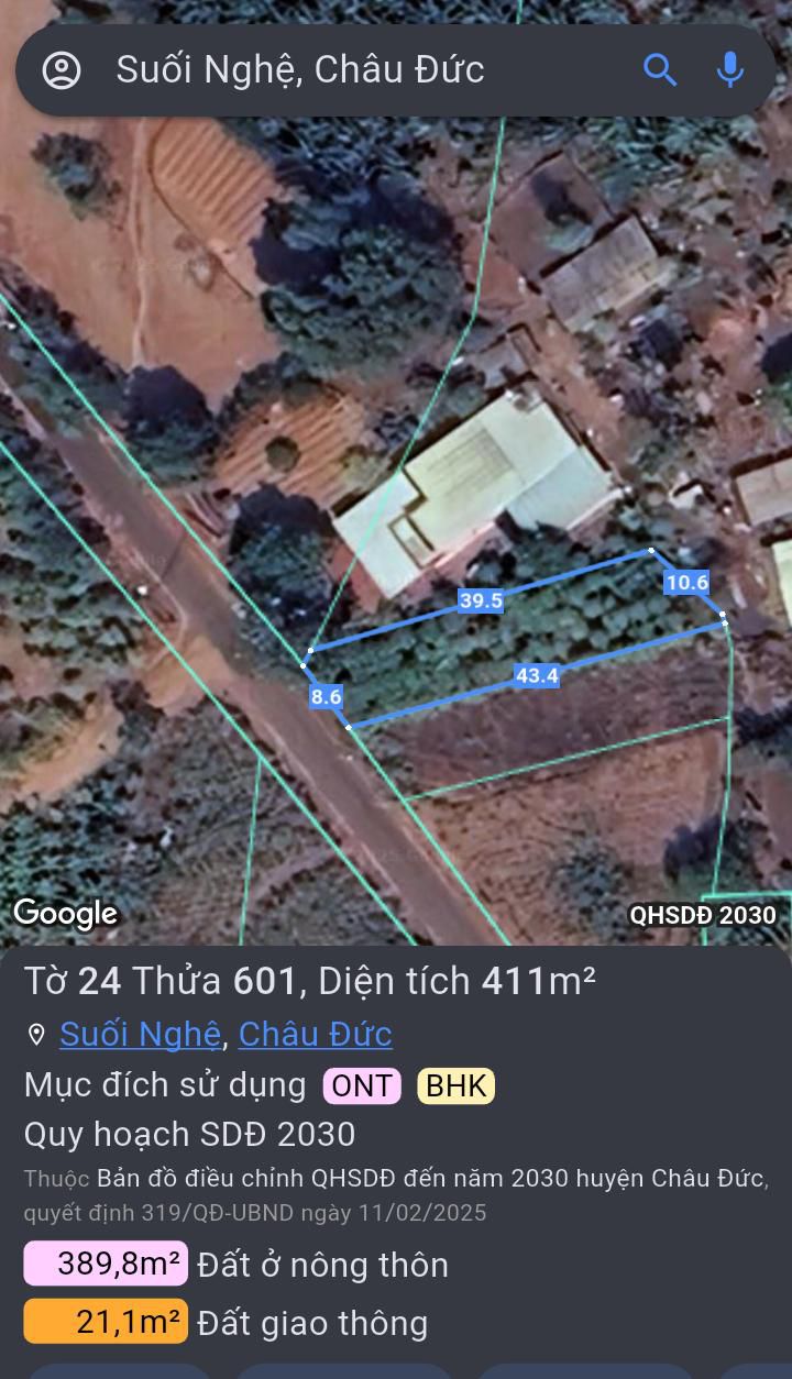 Đất nền Suối Nghệ 430m² giá 2.25 tỷ - Đầu tư sinh lời ngay!