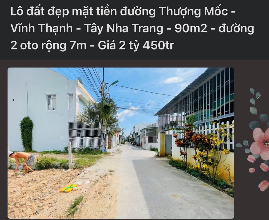 Đất nền mặt tiền đường Thượng Mốc, Vĩnh Thạnh, Nha Trang 90m² giá 2.45 tỷ - Cơ hội đầu tư hấp dẫn!