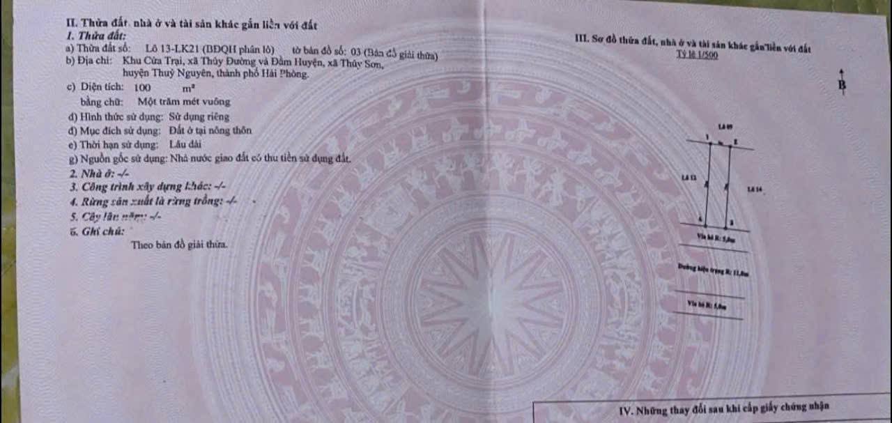Đất nền mặt đường Máng Nước - Thủy Đường 100m² giá 6 tỷ - Vị trí kinh doanh đắc địa!