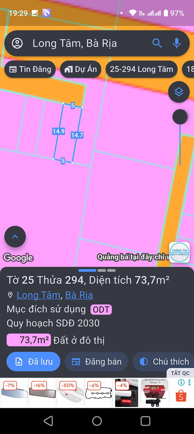 Đất thổ cư Long Tâm, Bà Rịa 73m² giá 1 tỷ - Bán gấp do ngộp ngân hàng!