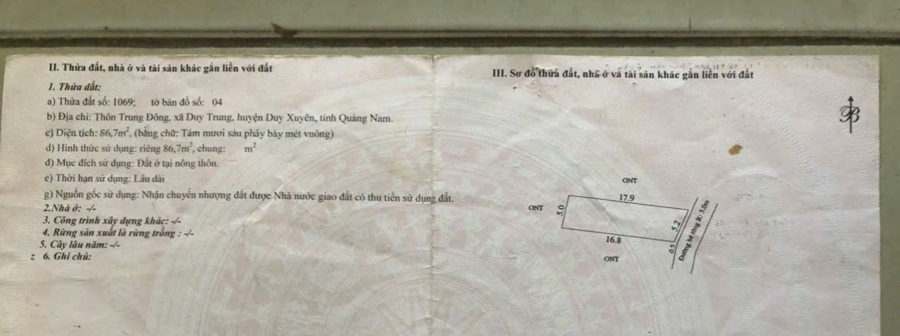 Đất thổ cư Duy Trung 86.7m² giá 750 triệu - Tặng nhà cấp 4!