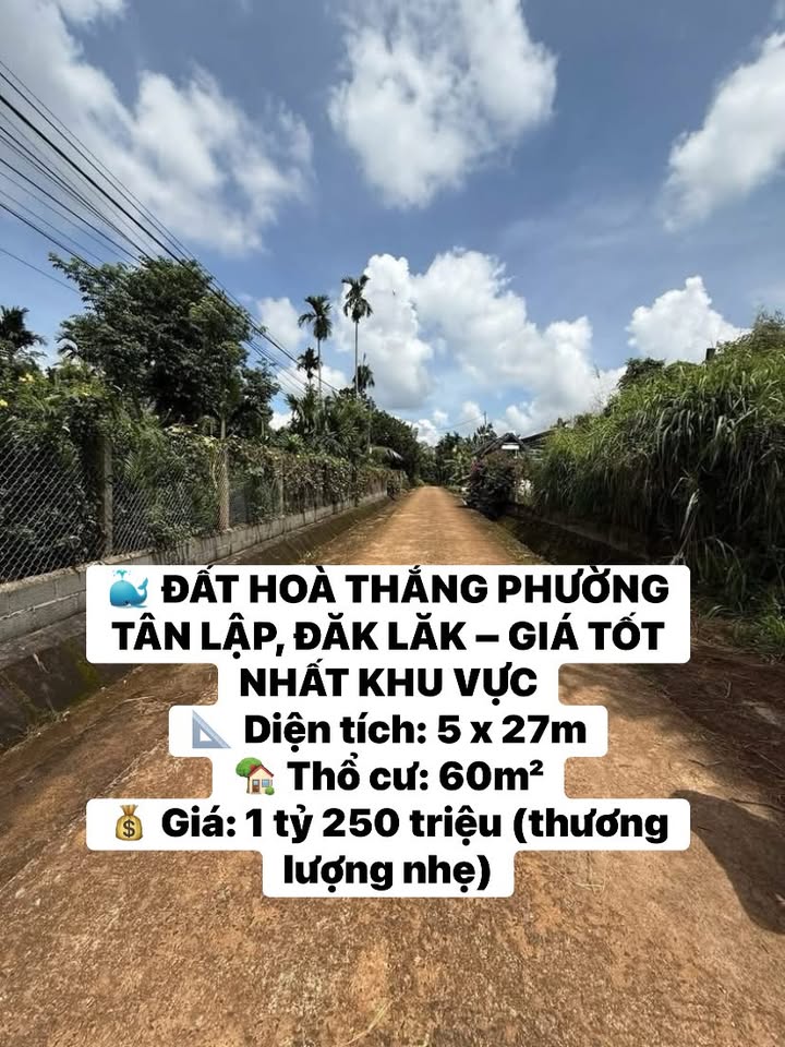 Đất mặt tiền đẹp Phường Tân Lập, Buôn Ma Thuột 135m² giá 1.25 tỷ - Tiềm năng đầu tư cao!