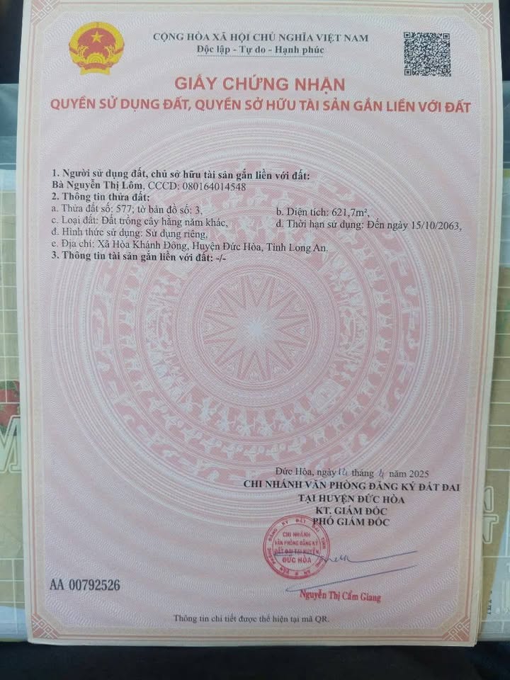 Đất thổ vườn Hòa Khánh Nam, Đức Hòa, Long An 768m² giá 2.1 tỷ - Cơ hội đầu tư tuyệt vời!