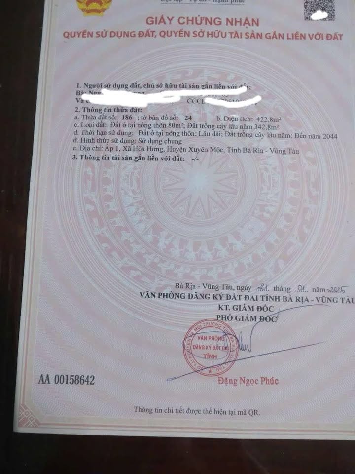 Đất nền Hòa Hưng, Xuyên Mộc 430m² giá 5.59 tỷ - Sổ hồng chính chủ, đầu tư lý tưởng!