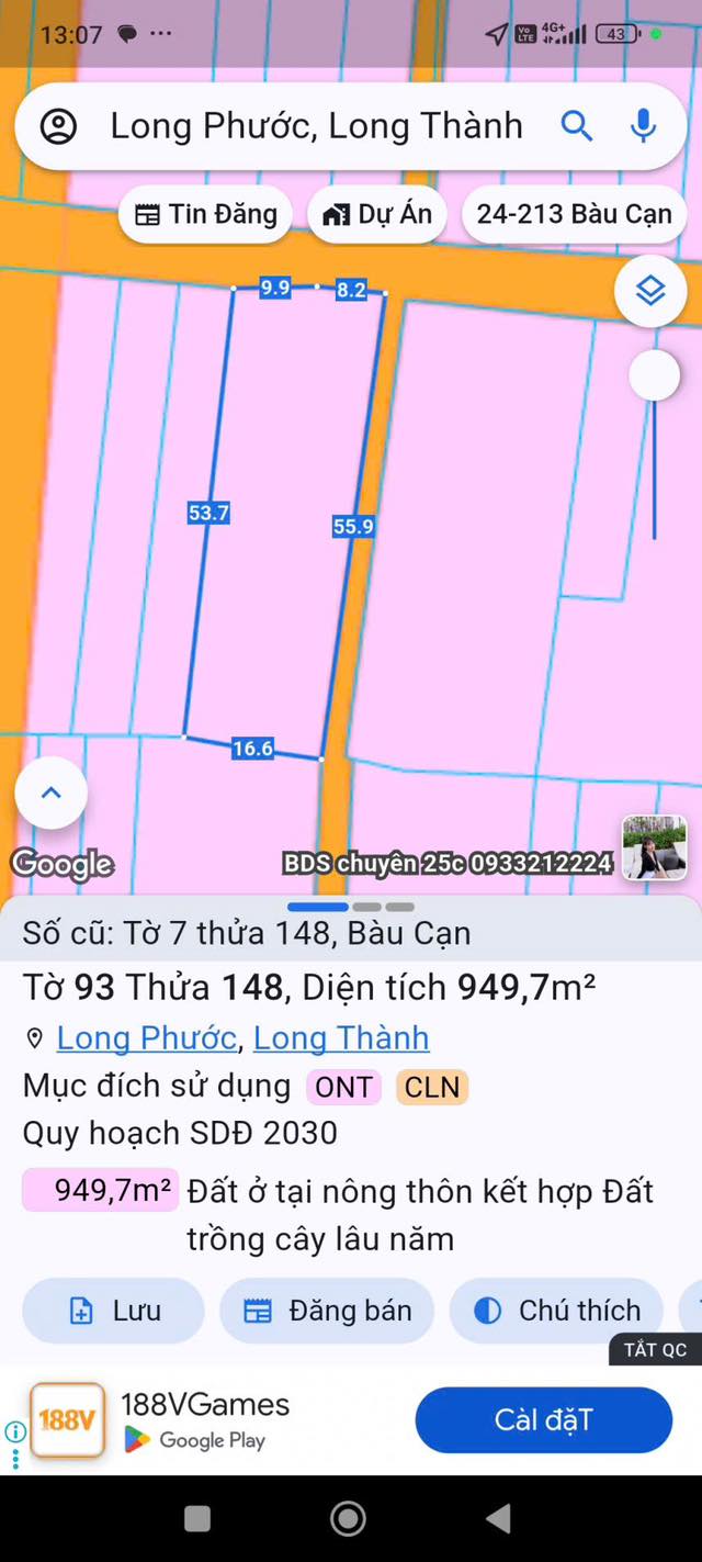 Đất thổ cư 300m² tại Bàu Cạn, Long Phước - Giá 7 tỷ, cơ hội đầu tư tuyệt vời!