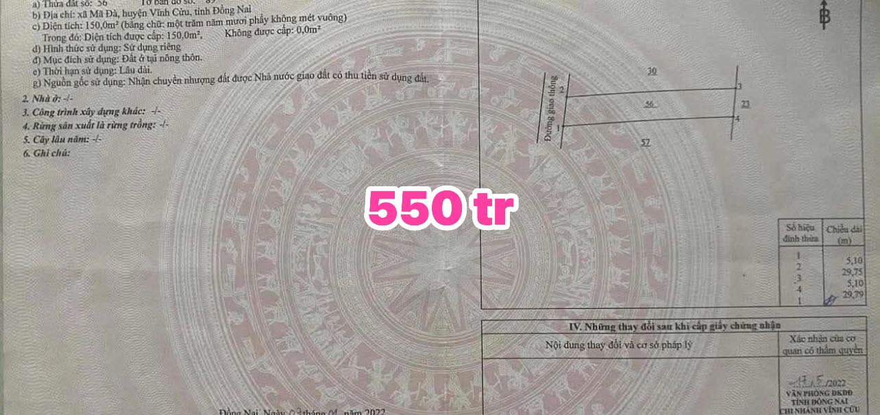 Đất nền Mã Đà Vĩnh Cửu 150m² giá 550 triệu - Cơ hội đầu tư hấp dẫn!