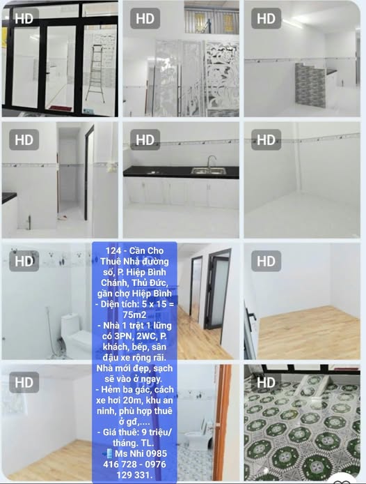 Nhà cho thuê đường Số, Hiệp Bình Chánh, Thủ Đức 75m² giá 9 triệu - Nhà mới đẹp, vào ở ngay!