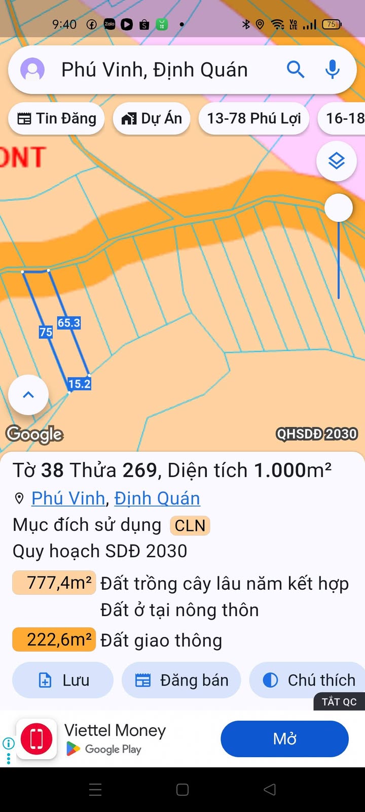 Đất nền 1 sào xã Phú Vinh, Định Quán, Đồng Nai - Giá 850 triệu, mặt tiền đường bê tông đẹp!
