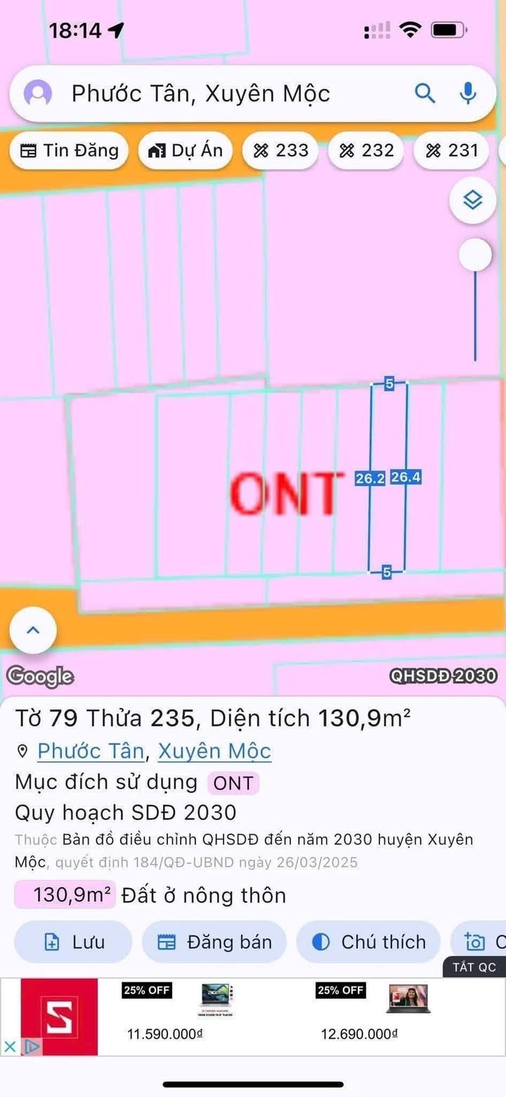 Đất nền Phước Tân Xuyên Mộc 130m² giá 800 triệu - Sổ hồng chính chủ!