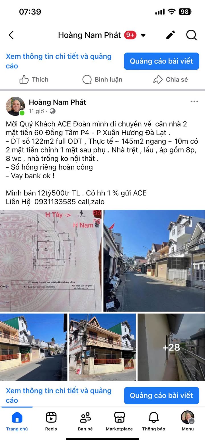 Nhà trệt + lầu 60 Đồng Tâm, Đà Lạt 144m² giá 12.5 tỷ - Đầu tư sinh lời!