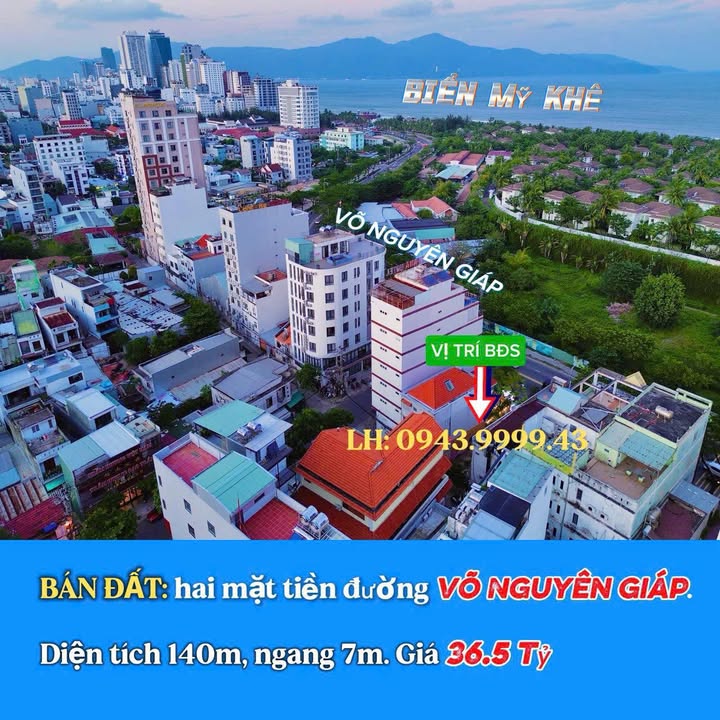 Đất mặt tiền đường Võ Nguyên Giáp, Sơn Trà 140m² giá 36.5 tỷ - Cách bãi tắm chỉ vài bước chân!