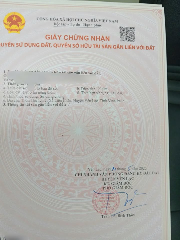 Đất thổ cư Liên Châu, Yên Lạc 90m² giá 2 tỷ - Mặt tiền rộng thuận lợi!