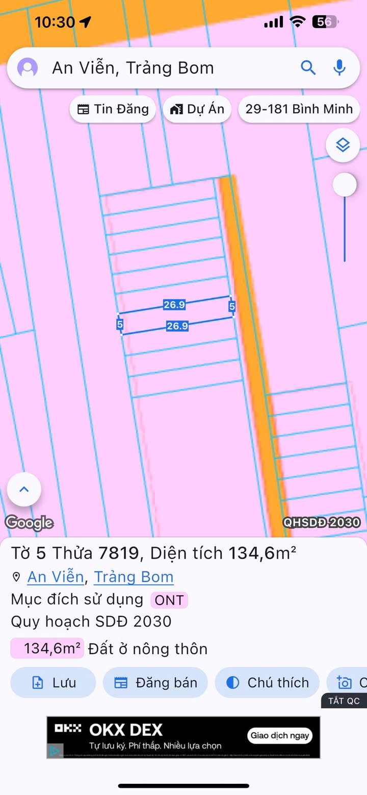 Đất thổ cư 135m² tại ấp 4 An Viễn, Trảng Bom chỉ 1.05 tỷ - Cơ hội đầu tư tuyệt vời!